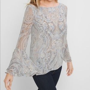 WHBM PAISLEY BELL SLEEVE BLOUSE